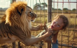 惊魂28秒 女孩喂狮子被隔栏抓腿