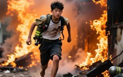 英勇少年赤脚冲火场，勇救火场被困者