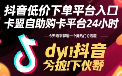 抖音低价下单平台+卡盟自助购卡平台一站式入口24小时开放