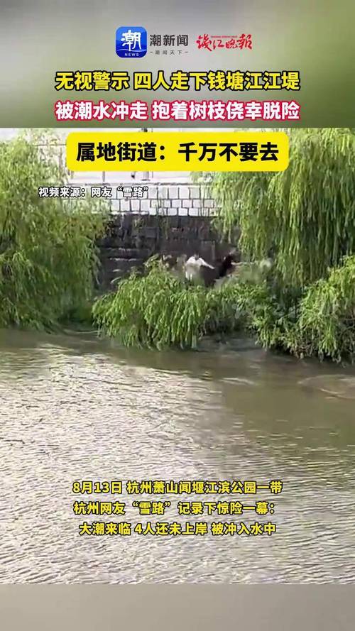 四人险被潮水冲走，抱树枝成功脱险！-图1