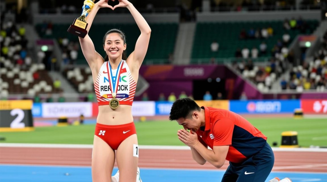 吴艳妮夺冠瞬间，向观众比心鞠躬感动全场-图1