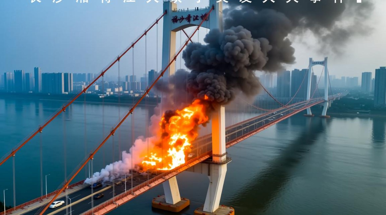 长沙湘江特大桥火灾惊现夜空-图1