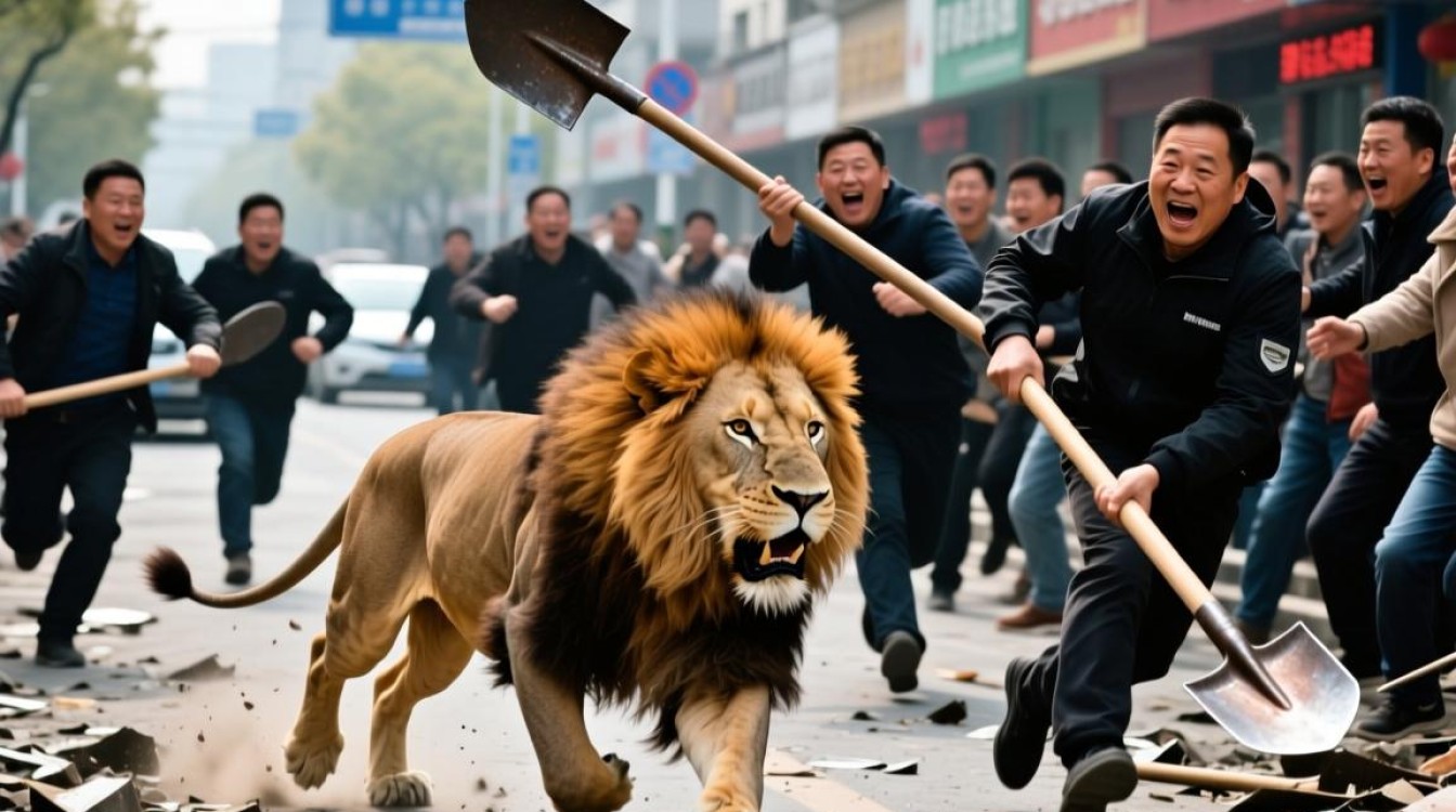 安徽街头惊现狮子狂奔，民众铁锹追捕引发热议-图3