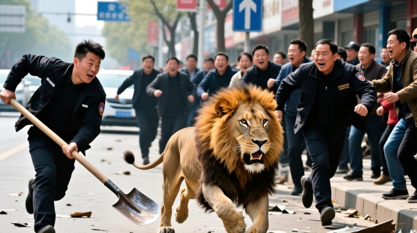 安徽街头惊现狮子狂奔，民众铁锹追捕引发热议-图2