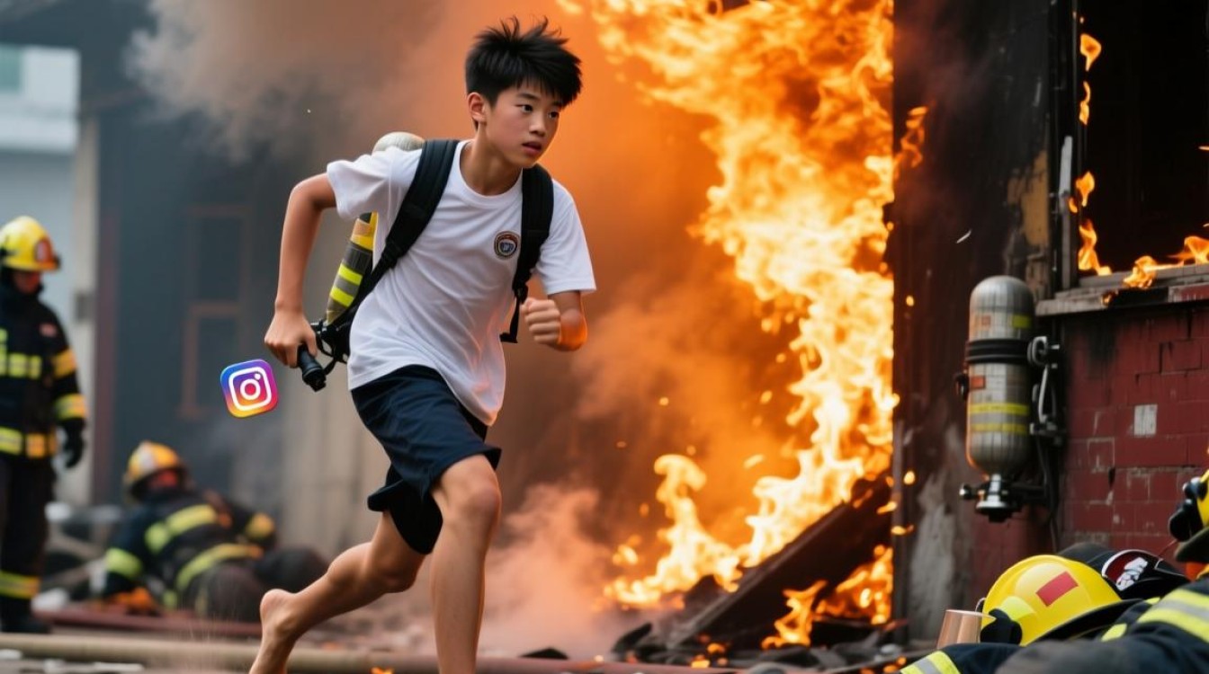 英勇少年赤脚冲火场，勇救火场被困者-图3
