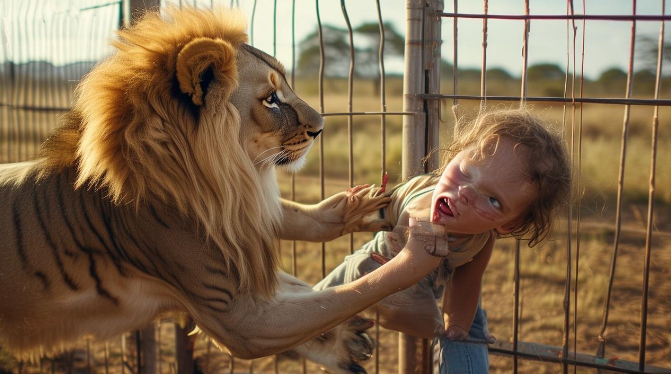 惊魂28秒 女孩喂狮子被隔栏抓腿-图1 惊魂28秒 女孩喂狮子被隔栏抓腿-图1