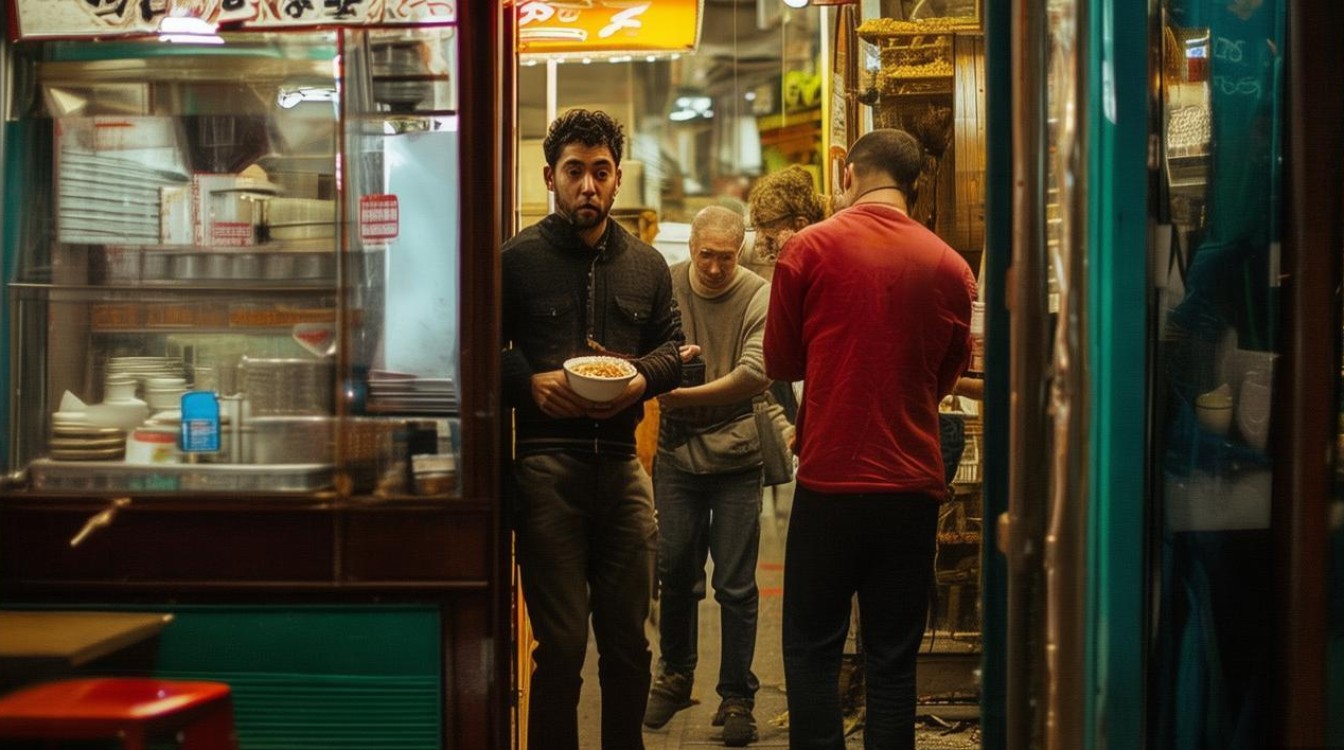 三男子吃面趁老板进后厨时整齐逃单-图1